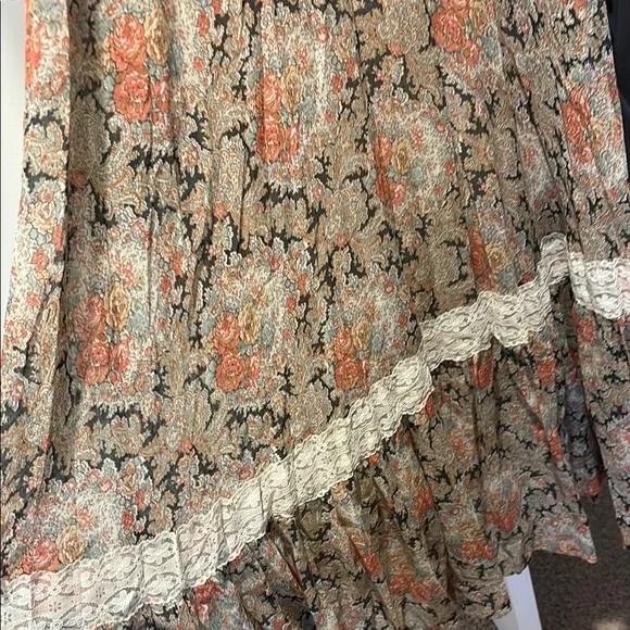 Gunne Sax Floral Long Sleeve Dress with Lace - Picture 4 of 10